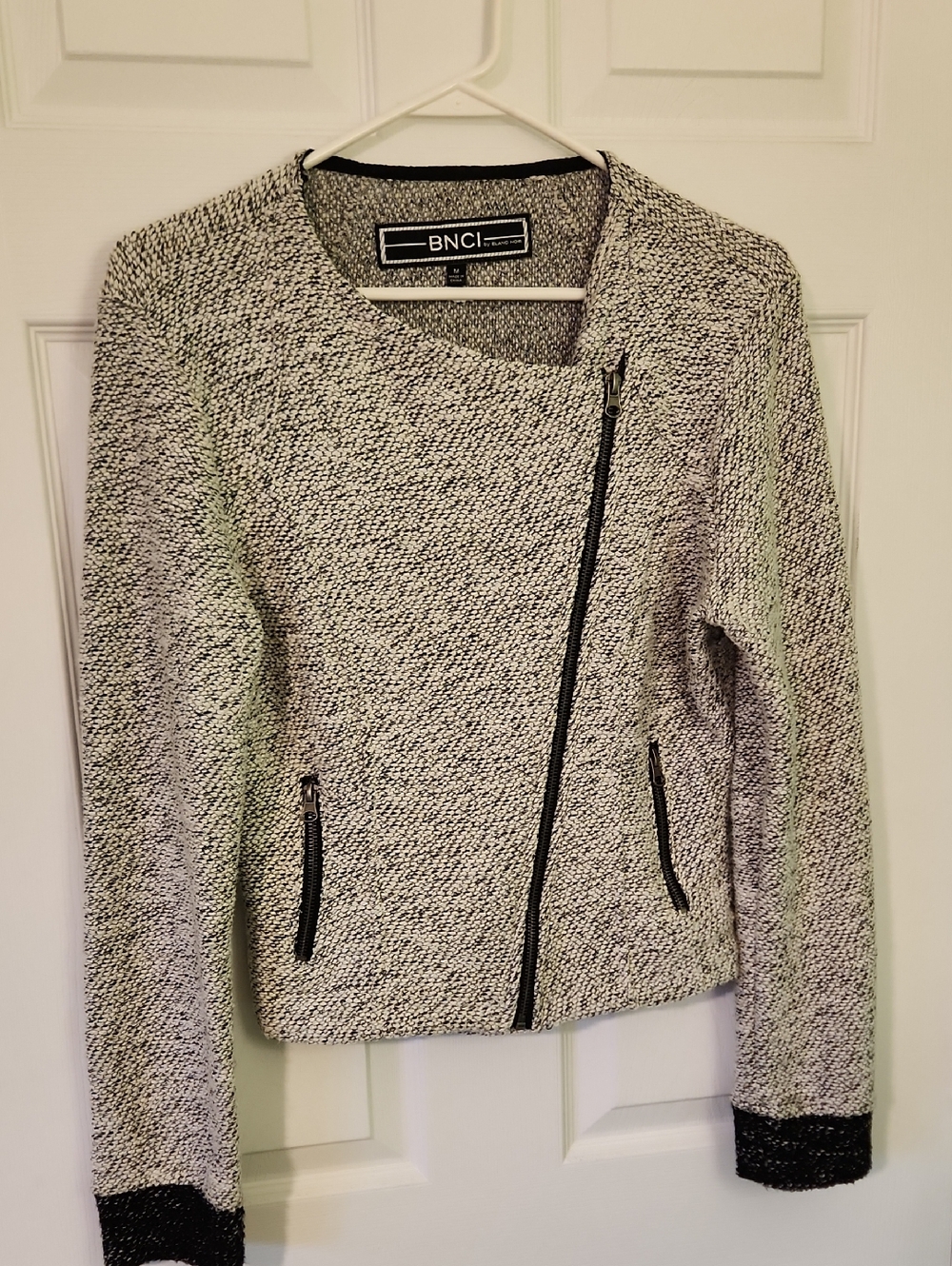 blanc noir Black & White Moto-Inspired Knit Blazer Size M